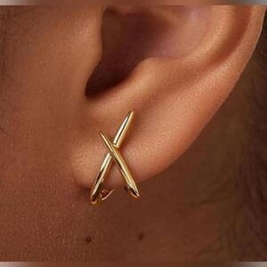 Elegant Gold Minimalist Crossover Earrings- NEW